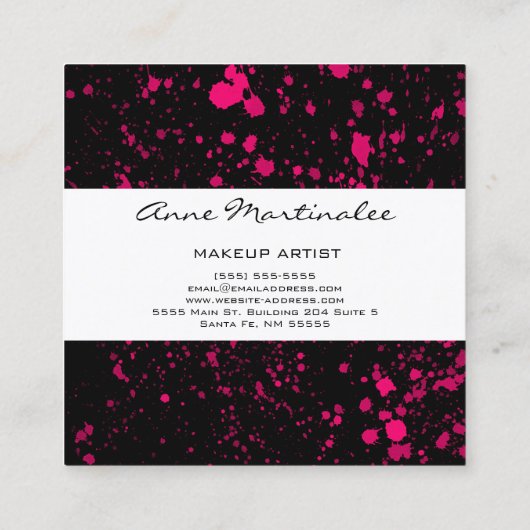 Roze verfplaat op Visitekaartje met een zwart vier (Achterkant)