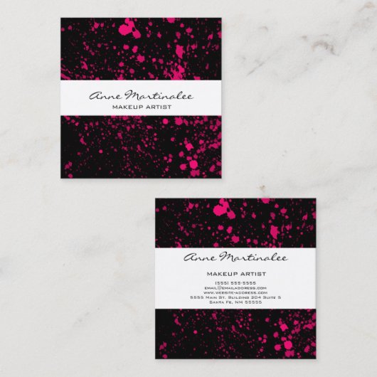 Roze verfplaat op Visitekaartje met een zwart vier (Voorkant / Achterkant)