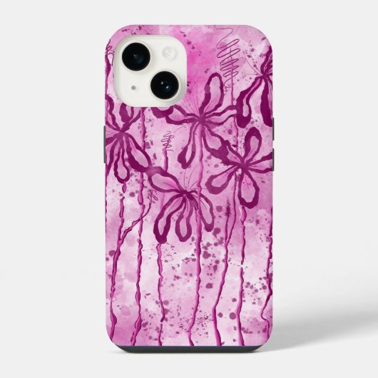Roze verfspatten & lelies iPhone hoesje (Achterkant)