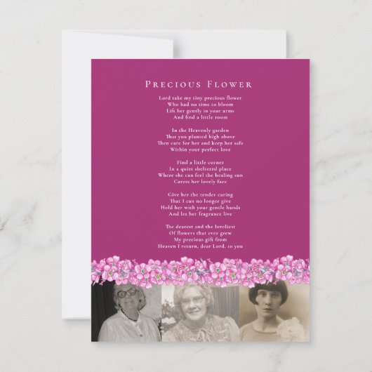 Roze vergeet-me-niet bloemen foto gedicht begrafen notitiekaartje (Achterkant)