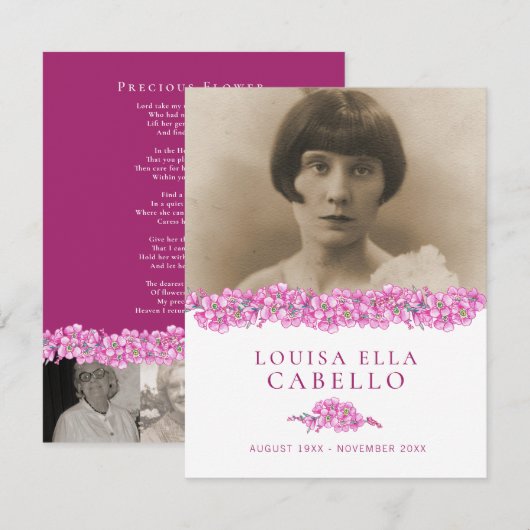 Roze vergeet-me-niet bloemen foto gedicht begrafen notitiekaartje (Voorkant / Achterkant)