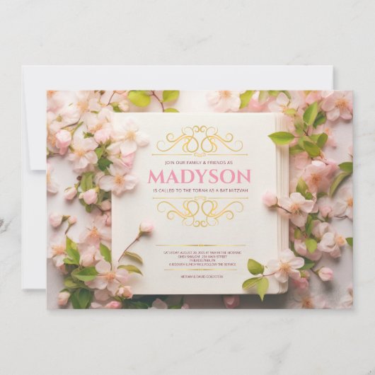  Roze Verhaal Boek Hoesje Bat Mitzvah Party Kaart (Voorkant)