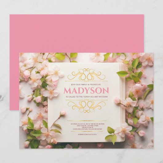  Roze Verhaal Boek Hoesje Bat Mitzvah Party Kaart (Voorkant / Achterkant)