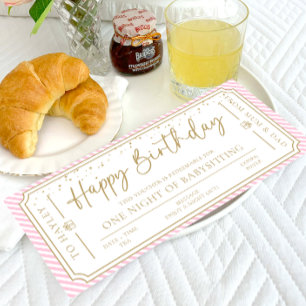 Roze Verjaardag Babysitten Cadeaubon Kaart
