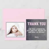 Roze Verjaardag Bedankt Fotokaart Kinderen (Voorkant / Achterkant)