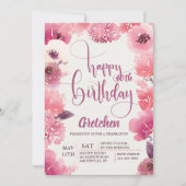 Roze verjaardag Bloemen Uitnodiging (Voorkant)