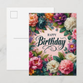 Roze Verjaardag Briefkaart : bloemontwerp (Voorkant / Achterkant)