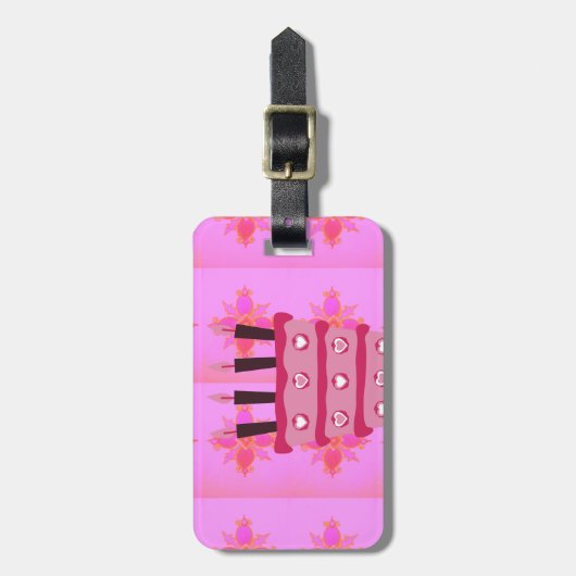 Roze Verjaardag Cake Art Print Bagagelabel (Voorkant verticaal)