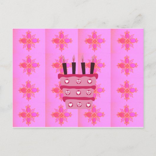 Roze Verjaardag Cake Art Print Briefkaart (Voorkant)
