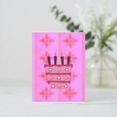 Roze Verjaardag Cake Art Print Briefkaart (Staand voorkant)