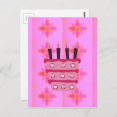 Roze Verjaardag Cake Art Print Briefkaart (Voorkant / Achterkant)