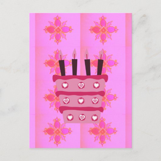 Roze Verjaardag Cake Art Print Briefkaart (Voorkant)