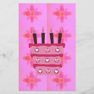 Roze Verjaardag Cake Art Print Briefpapier