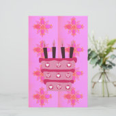Roze Verjaardag Cake Art Print Briefpapier (Staand voorkant)