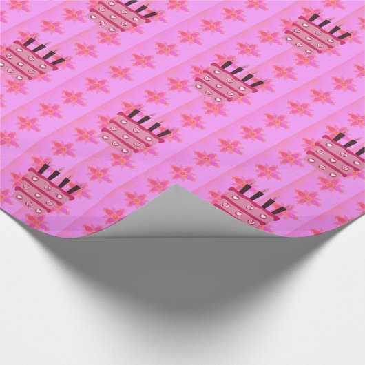 Roze Verjaardag Cake Art Print Cadeaupapier (Hoek)