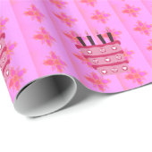 Roze Verjaardag Cake Art Print Cadeaupapier (Rol Hoek)