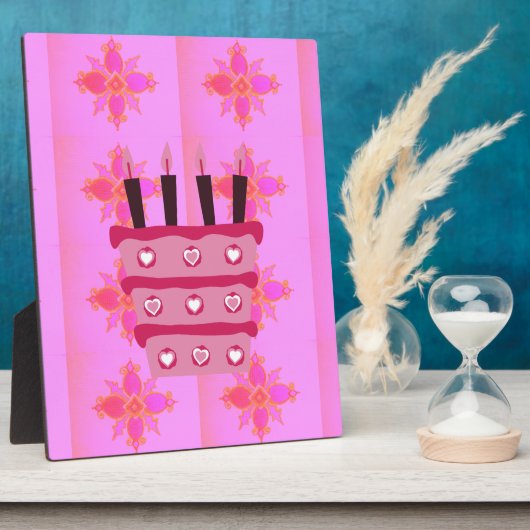 Roze Verjaardag Cake Art Print Fotoplaat (Zijkant)