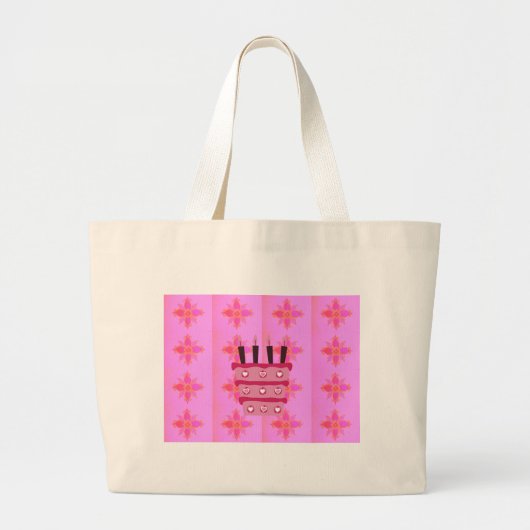 Roze Verjaardag Cake Art Print Grote Tote Bag (Voorkant)