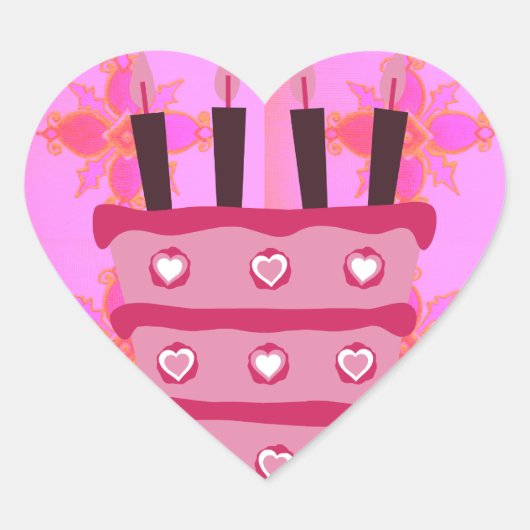 Roze Verjaardag Cake Art Print Hart Sticker (Voorkant)