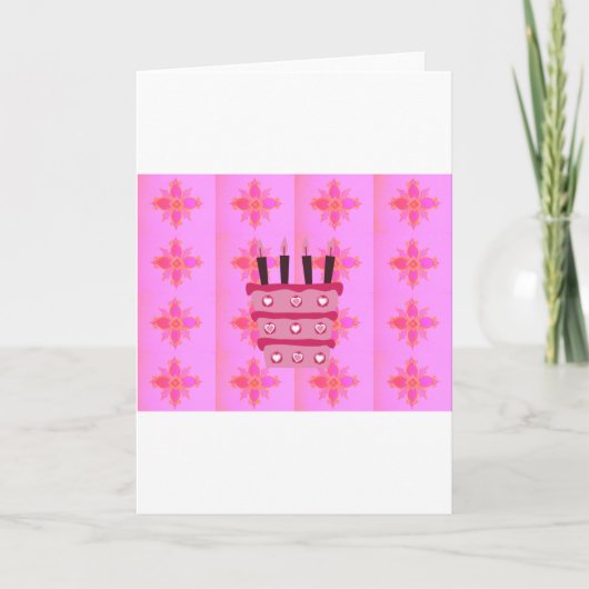Roze Verjaardag Cake Art Print Kaart (Voorkant)