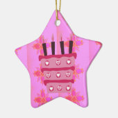 Roze Verjaardag Cake Art Print Keramisch Ornament (Links)