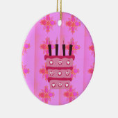 Roze Verjaardag Cake Art Print Keramisch Ornament (Rechts)