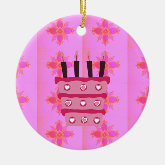 Roze Verjaardag Cake Art Print Keramisch Ornament (Voorkant)
