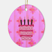 Roze Verjaardag Cake Art Print Keramisch Ornament (Links)