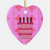 Roze Verjaardag Cake Art Print Keramisch Ornament (Rechts)