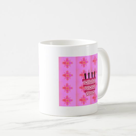Roze Verjaardag Cake Art Print Koffiemok (Voorkant rechts)