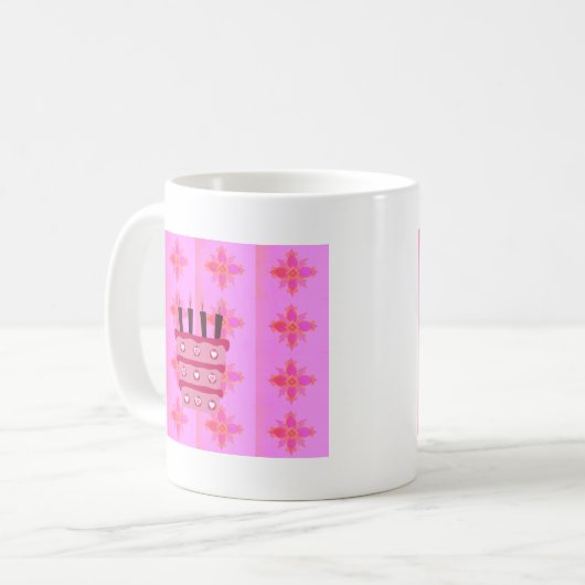 Roze Verjaardag Cake Art Print Koffiemok (Voorkant links)