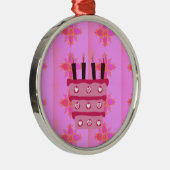 Roze Verjaardag Cake Art Print Metalen Ornament (Rechts)