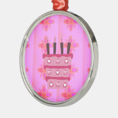 Roze Verjaardag Cake Art Print Metalen Ornament (Links)