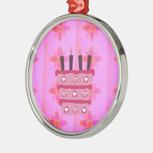 Roze Verjaardag Cake Art Print Metalen Ornament (Links)