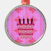 Roze Verjaardag Cake Art Print Metalen Ornament (Voorkant)