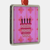 Roze Verjaardag Cake Art Print Metalen Ornament (Rechts)