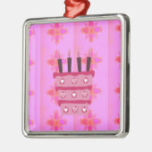 Roze Verjaardag Cake Art Print Metalen Ornament (Links)