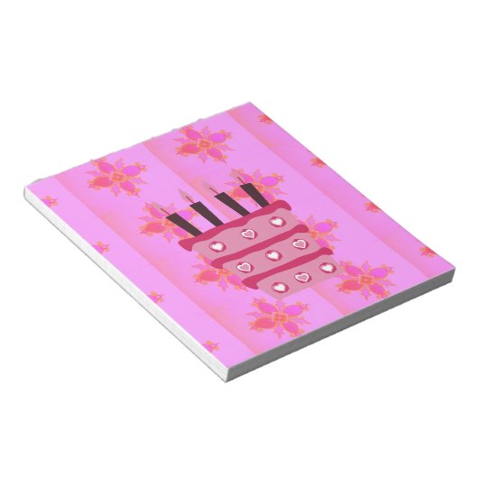 Roze Verjaardag Cake Art Print Notitieblok (Schuin)