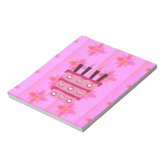 Roze Verjaardag Cake Art Print Notitieblok (Linkerzijde)