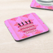 Roze Verjaardag Cake Art Print Onderzetter (Linkerzijde)