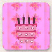 Roze Verjaardag Cake Art Print Onderzetter (Voorkant)