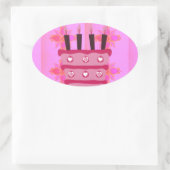 Roze Verjaardag Cake Art Print Ovale Sticker (Tas)