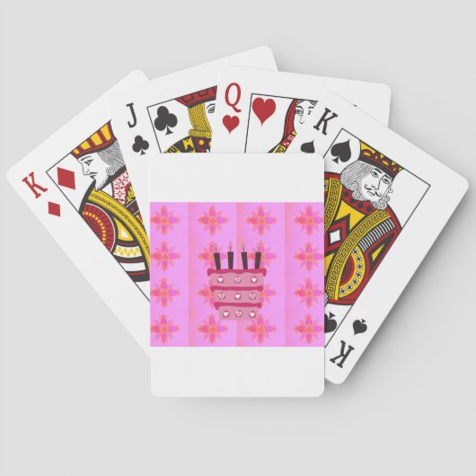 Roze Verjaardag Cake Art Print Pokerkaarten (Achterkant)