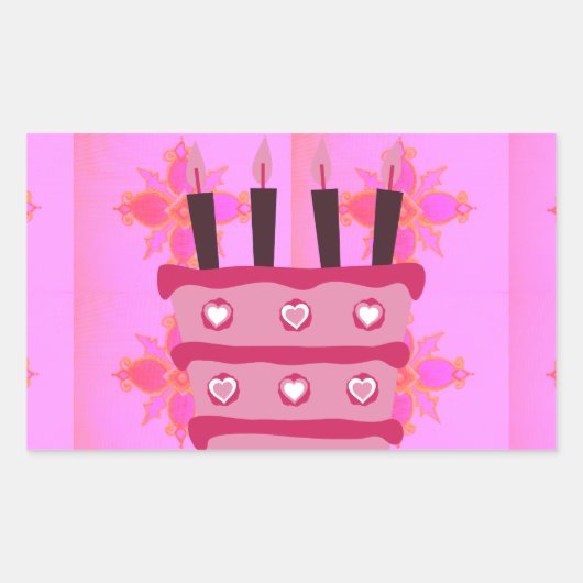 Roze Verjaardag Cake Art Print Rechthoekige Sticker (Voorkant)