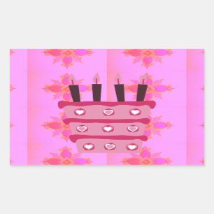 Roze Verjaardag Cake Art Print Rechthoekige Sticker