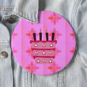 Roze Verjaardag Cake Art Print Ronde Button 6,0 Cm