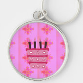Roze Verjaardag Cake Art Print Sleutelhanger (Voorkant)