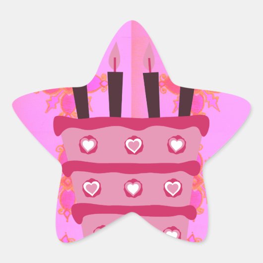Roze Verjaardag Cake Art Print Ster Sticker (Voorkant)