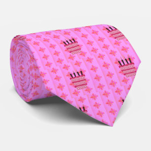 Roze Verjaardag Cake Art Print Stropdas