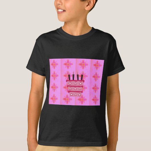 Roze Verjaardag Cake Art Print T-shirt (Voorkant)